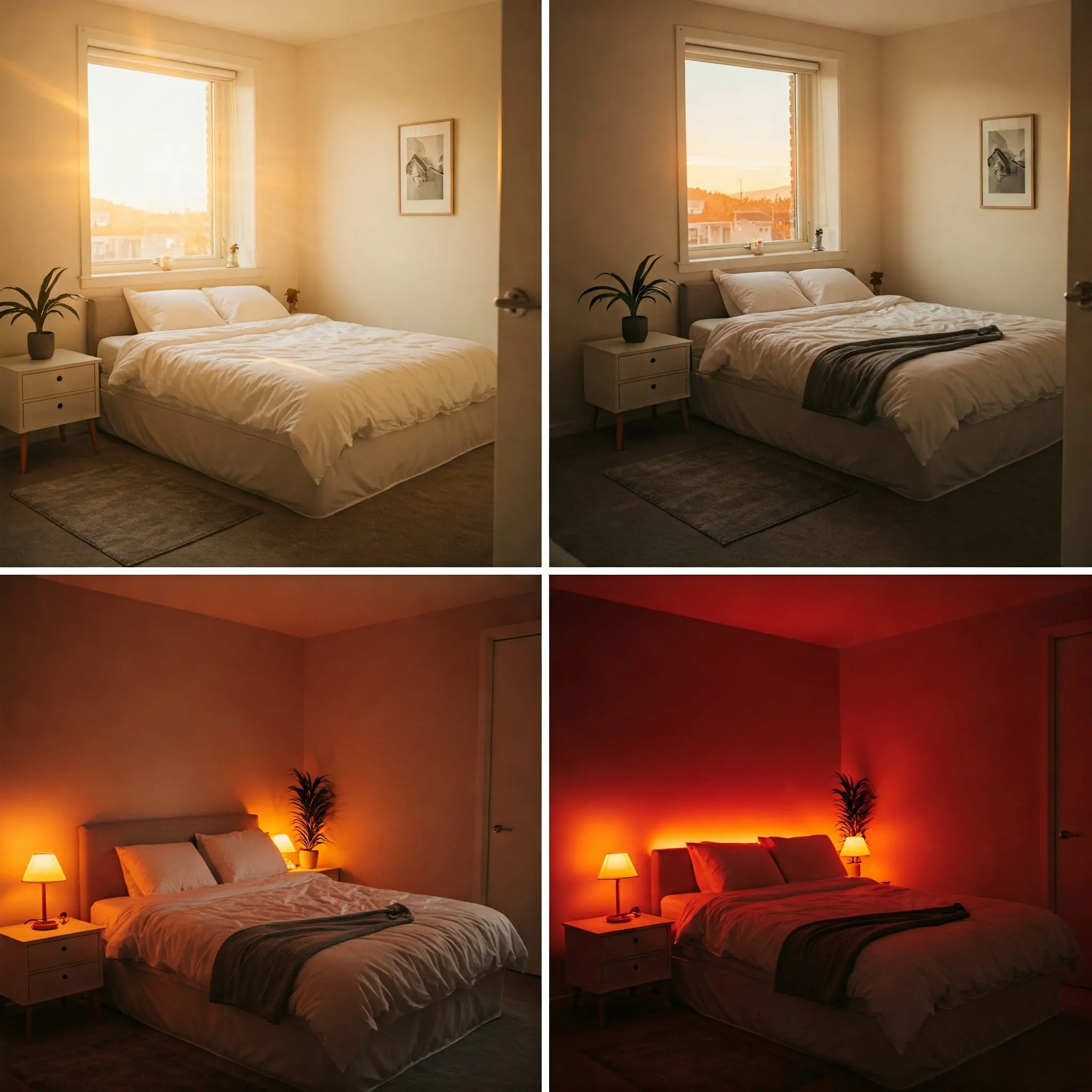 Warm red and amber evening light for sleep