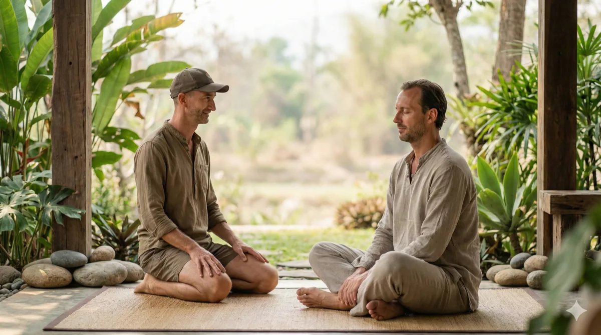 Jason Ryer guiding a private breathwork reset in a natural setting