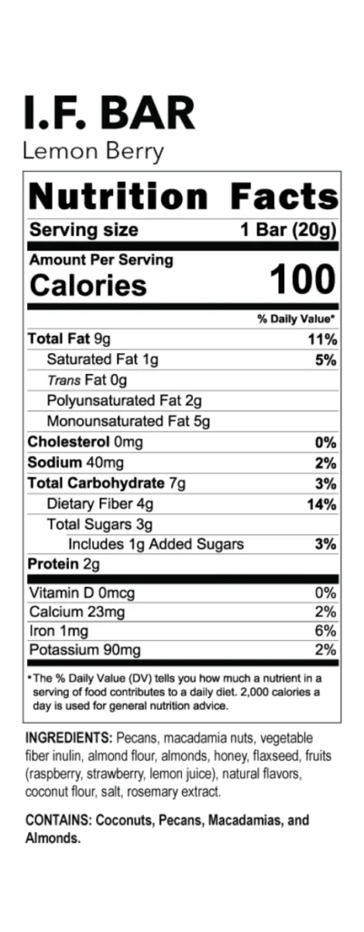 Prolon 1 Day Reset Review - I.F. BAR Lemon Barry Nutrition Facts