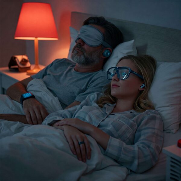 man and woman with sleep technology
